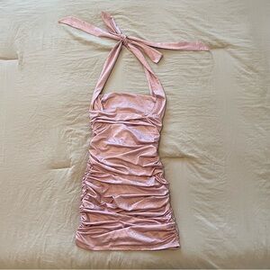 Lucy In The Sky Virginia Ruched Bodycon Dress in Pink Shimmer